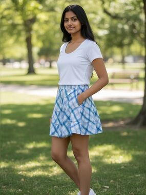 Drew Blue Plaid A-Line Mini Skirt | M | Beach | Resort | Preppy | EUC